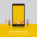 Flat design concept camera mobile. Group people develop icon cam