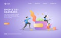 Flat design concept of Cash Back. People get prizes from online shop transactions, cash back programs for loyal customers. Can use