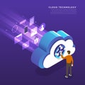 Flat design concept cloud computing technology users network con Royalty Free Stock Photo