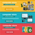 Flat design concept of computer store, sale of computers, sale of component and sale of software
