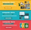 Flat design concept of computer store, sale of computers, sale of component and sale of software Royalty Free Stock Photo