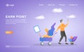 Flat design concept of Earn Point. People get points from online shopping, collecting points to exchange for shopping vouchers.