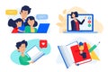 Flat design concept of family education, online teaching, learning Royalty Free Stock Photo