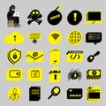 Flat design concept hacker activity cyber thief on internet devi