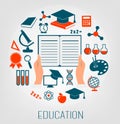 Flat design concept icons for education. E-learning concept. Royalty Free Stock Photo