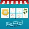 Flat design concept online shopping furniture and e-commerce. Icons for mobile marketing. Vector illustration. Royalty Free Stock Photo
