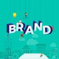 Flat design concept people working for building text BRAND. Vector illustration. Royalty Free Stock Photo