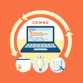 Flat design concept of process web page coding