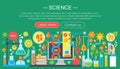 Flat design concept of science. Horizontal banner with scientist laboratory workplace. Scientific research experiment