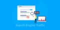 Search engine marketing, website traffic analysis businesswoman inspecting data insights.