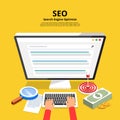 Flat design concept SEO (search engine optimize). Vector illustrate. Royalty Free Stock Photo