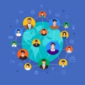 Flat design concept social network. Peoples connecting around th Royalty Free Stock Photo