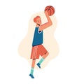 Flat design concept with sportsman playing basketball. A man throws a basketball. Vector illustration isolated on white