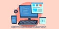 Flat design concept of website coding, programming, development.