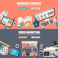 Flat design concepts for business strategy and video marketing Royalty Free Stock Photo