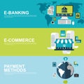 Flat design concepts for e-commerce, e-banking and payment methods