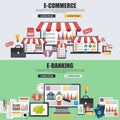 Flat design concepts for e-commerce, e-shopping and e-banking