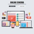 Flat design concepts for online cinema, internet streaming