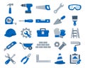 Flat design construction tools set featuring various building, repair, and safety equipment for home improvement and professional Royalty Free Stock Photo