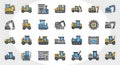 Flat Design Construction Vehicles and Heavy Machinery Icons Set Royalty Free Stock Photo