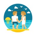 Flat design couple beach walking