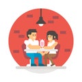 Flat design couple sharing milkshake