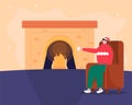 Flat design cristmas fireplace scene