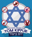 David`s Star with Prohibitions and Greeting Ribbons for Yom Kippur, Vector Illustration