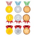 Flat design different medals set isolated on white background Vector illustration. Royalty Free Stock Photo