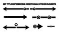 Flat design directional divider arrow set with circle markers horizontal and mirrored layouts black vector icons solid minimalist Royalty Free Stock Photo