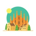 Flat design of Duomo di Milano Italy with village