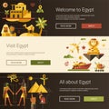 Flat design Egypt travel banners set with famous Egyptian symbols