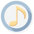 Flat Design Eighth Music Note Icon with Long Shadow in a Blue Circle Royalty Free Stock Photo
