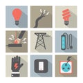 Flat Design Electricity Power Icons Set Royalty Free Stock Photo