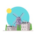 Flat design of europe village with windmill