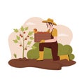 Flat design of farmer harvesting fruit in the farm Royalty Free Stock Photo