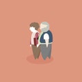 Flat design of fat curly hair elder couple character