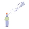 Flat design father and boy watching kite set vector Royalty Free Stock Photo