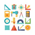 Assorted geometric tools in flat design on white background Royalty Free Stock Photo