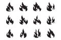 Flat design fire logo set flame element collection simple silhouette illustration fire icon symbol template Royalty Free Stock Photo