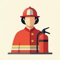 Flat design firefighter icon with red helmet jacket and fire extinguisher Royalty Free Stock Photo