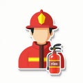 Flat design firefighter icon with red helmet jacket and fire extinguisher Royalty Free Stock Photo