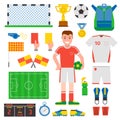 Flat design football soccer icons sport vector. Royalty Free Stock Photo