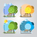 Flat design four seasons park illustration