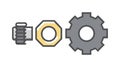Flat Design Gear and Bolt Set for Mechanical Engineering, vector design Generative AI Royalty Free Stock Photo