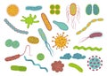 Flat design germs and bacteria icons set isolated on white back Royalty Free Stock Photo