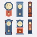 Flat Design Grandfather Pendulum Clock Icon Set Vector