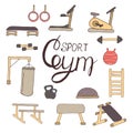 Flat design of gym items set illustration Royalty Free Stock Photo