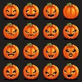 Flat design halloween pumpkin decoration scary faces smile emoji icons set layered vector illustration