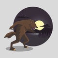 Flat Design of Halloween Werewolf